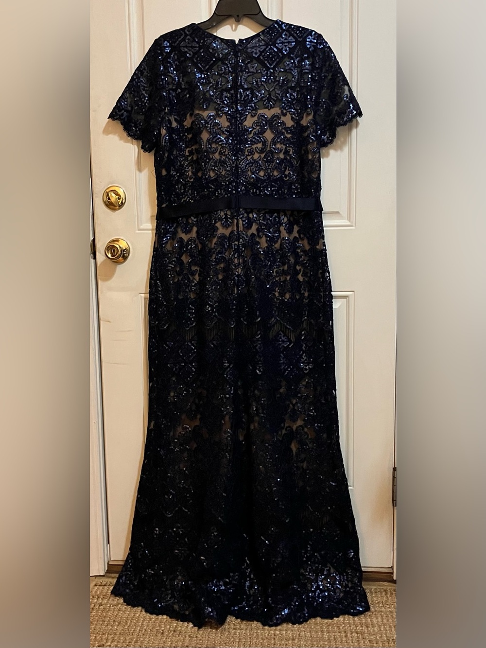 Tadashi Shoji Billie Dress Midnight Navy Blue Lace & Sequins -Size 14 EUC - Picture 3 of 9